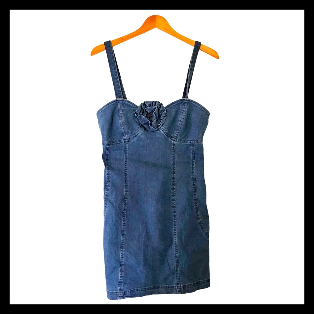 Anthropologie Porridge Rosette Denim Slim Mini Dress S Small NWT